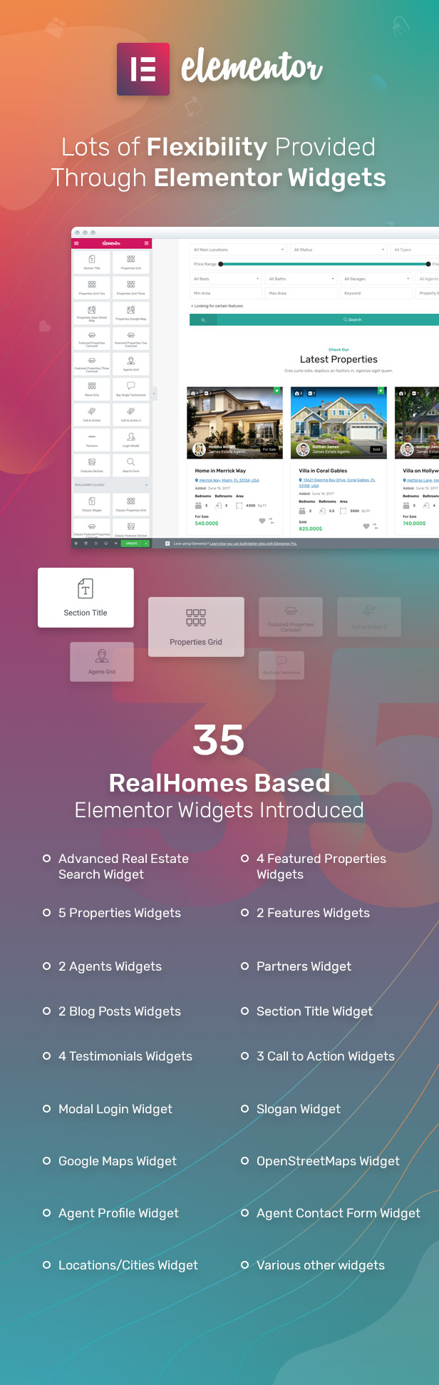 42 Elementor Widgets provided with RealHomes theme