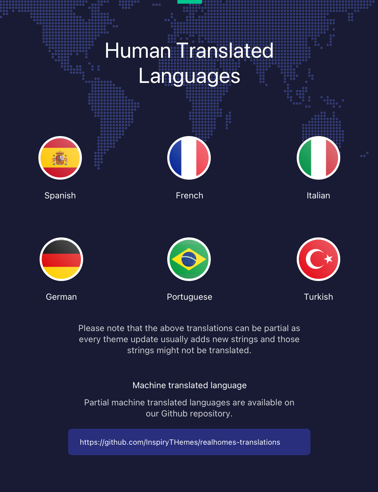 Traducciones incluidas para los idiomas español, francés, italiano, alemán, portugués y turco